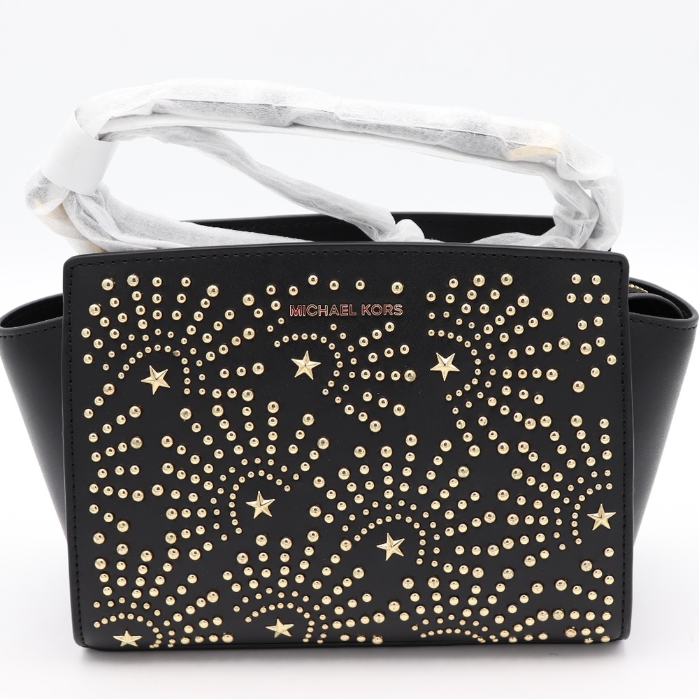 Michael Kors Selma Black Leather Studded Crossbody Bag